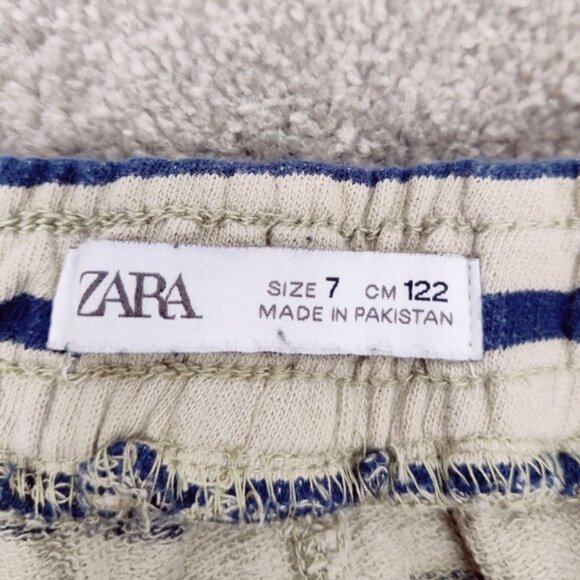 Zara Boy's Cotton Terry Striped Shorts in Tan Blue Size 7 Years Old - Picture 3 of 8